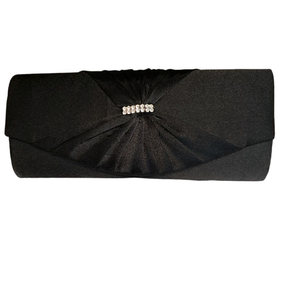 🌹 Vintage Black Satin Clutch with Rhinestones